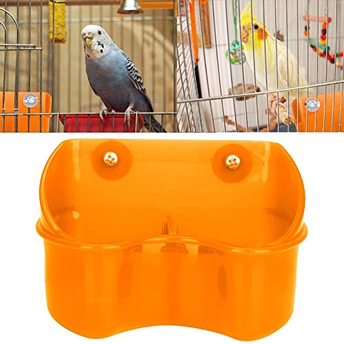 Sheens Comedero para Jaula de pájaros, Plato de alimentación Doble de plástico Plato No-lío Alimento Fijo para Agua de Loros Budgie Cockatiel Aves Paloma Codorniz(Naranja)