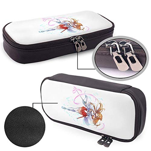 shenguang Sword Art Online - Yuuki Asuna Leather Estuche Gran capacidad con cremallera High Capacity Estuche para lápiz Desk Organizer Practical Bag Holder