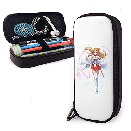 shenguang Sword Art Online - Yuuki Asuna Leather Estuche Gran capacidad con cremallera High Capacity Estuche para lápiz Desk Organizer Practical Bag Holder