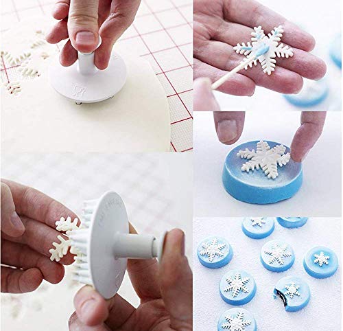 Shenlu Copo de nieve Cookie Cutter Christmas Fondant Cake Decorating émbolo Sugarcraft Cutter molde herramientas, juego de 6, blanco