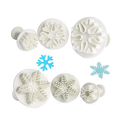 Shenlu Copo de nieve Cookie Cutter Christmas Fondant Cake Decorating émbolo Sugarcraft Cutter molde herramientas, juego de 6, blanco