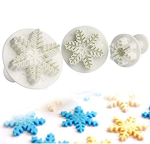 Shenlu Copo de nieve Cookie Cutter Christmas Fondant Cake Decorating émbolo Sugarcraft Cutter molde herramientas, juego de 6, blanco