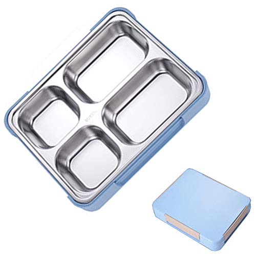 Shhjjpy Compartimento Portátil De Acero Inoxidable 304 con Tapa. Bandeja De Comedor Aislada para Adultos Gran Capacidad,Azul