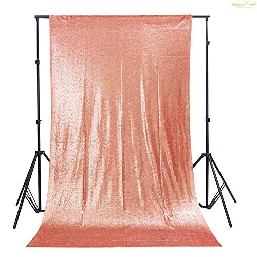 ShinyBeauty 4x6ft Silver Sequin Telón de Fondo Cortinas Photo Booth Accesorios de Boda Glitter Party Decoraciones de Fondo (2FTx7FT, Sonrojo)