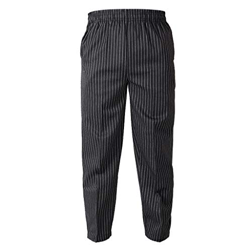 Shiwaki Pantalon Elástico/Uniforme para Chef Camarero Restaurante Café | Negro, Plaid, Cebra y Rayas - Cebra, L