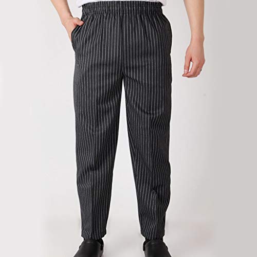 Shiwaki Pantalon Elástico/Uniforme para Chef Camarero Restaurante Café | Negro, Plaid, Cebra y Rayas - Cebra, L