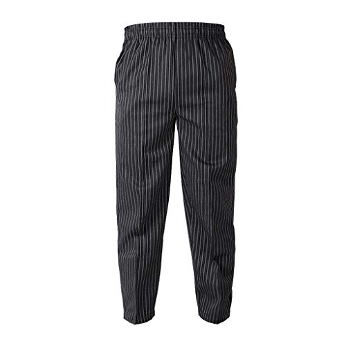 Shiwaki Pantalon Elástico/Uniforme para Chef Camarero Restaurante Café | Negro, Plaid, Cebra y Rayas - Cebra, L