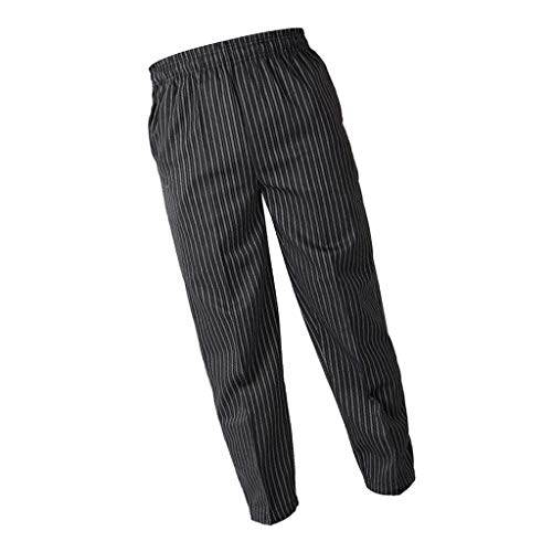 Shiwaki Pantalon Elástico/Uniforme para Chef Camarero Restaurante Café | Negro, Plaid, Cebra y Rayas - Cebra, L