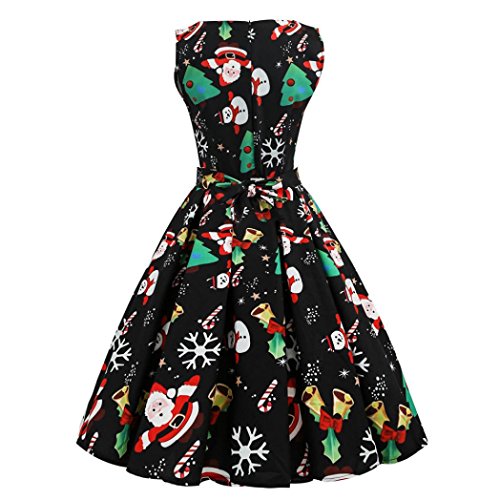 SHOBDW Vestido de Navidad, Las Mujeres de Santa Navidad Fiesta Vestido de Navidad Vintage Swing Skater Vestido (S-4XL) (Negro 4361, XL)