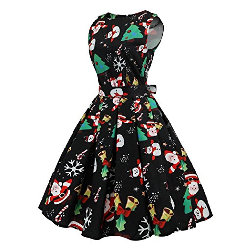 SHOBDW Vestido de Navidad, Las Mujeres de Santa Navidad Fiesta Vestido de Navidad Vintage Swing Skater Vestido (S-4XL) (Negro 4361, XL)