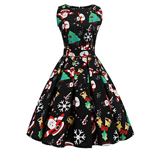 SHOBDW Vestido de Navidad, Las Mujeres de Santa Navidad Fiesta Vestido de Navidad Vintage Swing Skater Vestido (S-4XL) (Negro 4361, XL)