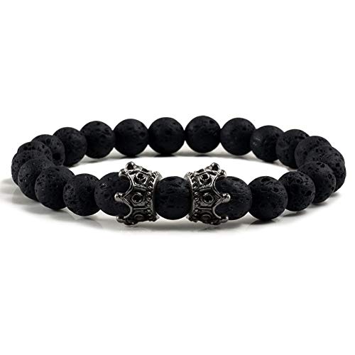 SHOUZ Pulseras/Regalo/Joyería/Los Hombres de Moda de Piedra volcánica con Cuentas de la Corona Imperial Pulseras y brazaletes de Yoga Negro Pino Pulsera elástica joyería para Mujeres