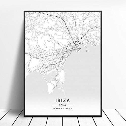 shuimanjinshan Póster De Mapa De España De Tarragona Salamanca Ibiza Granada Cádiz Málaga 50X70Cm No Frame W-18