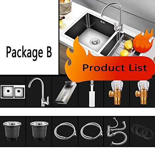 SI-NK Fregadero De Cocina Cuadrado, Fregadero De Acero Inoxidable 304, Fregadero De 2 Cuencos con Grifo, para Hostelería Y Cocina （Tamaño: 750X410 Mm）, Paquete B
