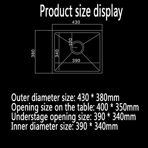 SI-NK Fregadero De Cocina, Fregadero De Acero Inoxidable 304 De Un Tazón con Cesta De Desagüe, para Hostelería Y Cocina (Tamaño: 430X380X220 Mm) Paquete A