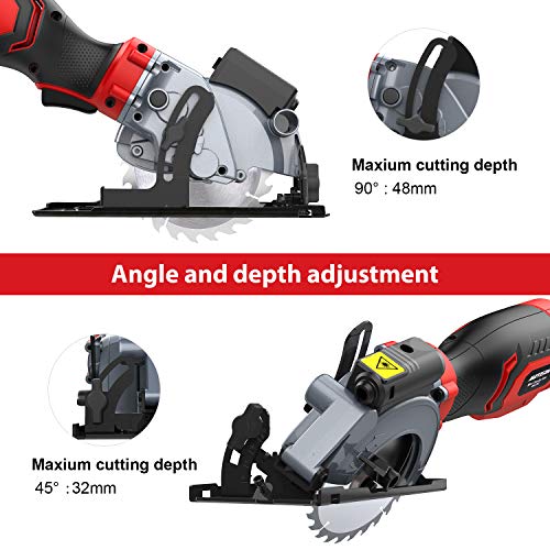 Sierra Circular 750W Meterk 3500RPM Mini Sierra Circular guía láser Capacidad de corte de 48 mm (90 °), 32 mm (45 °) ，6 cuchillas (115 mm y 125 mm)，Cortar Azulejos, Cemento, Madera y Metal Blando