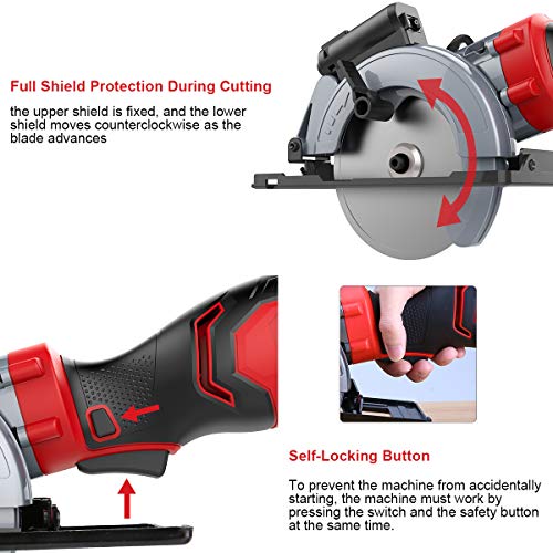 Sierra Circular 750W Meterk 3500RPM Mini Sierra Circular guía láser Capacidad de corte de 48 mm (90 °), 32 mm (45 °) ，6 cuchillas (115 mm y 125 mm)，Cortar Azulejos, Cemento, Madera y Metal Blando