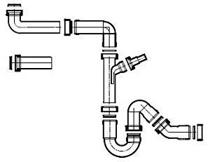 Sifón para fregadero de cocina de 1 seno, lavavajillas y lavadora - conexión horizontal o vertical