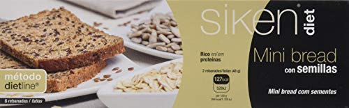 SIKEN Diet - Mini bread con semillas. 4 paquetes de 2 rebanadas de 24 g cada una. 63 Kcal/rebanada.