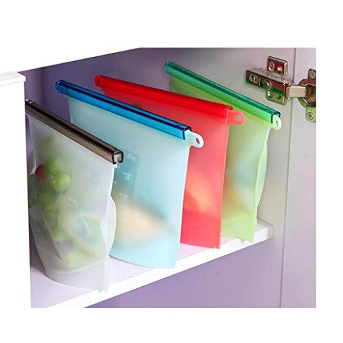 Silicona Reutilizable Conservación de Alimentos Estuche Blando Bolsa de Sellado portátil Refrigerador Carne Fruta Conservación de Alimentos Cuatro Juegos de protección Ambiental (Tamaño: 18 * 20.5 cm