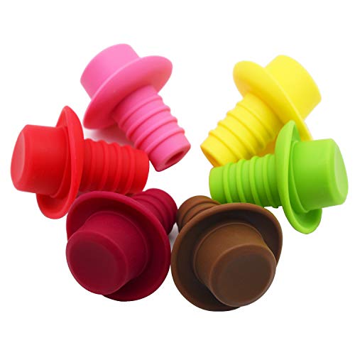 Silicona tapón para botella de vino con tapones de corcho, con Set de 6 Rainbow Colored Fits para sellar y preservar su vino favorito