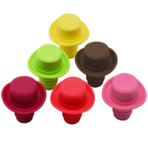 Silicona tapón para botella de vino con tapones de corcho, con Set de 6 Rainbow Colored Fits para sellar y preservar su vino favorito