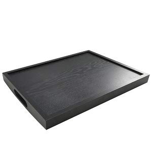 SILILUN Bandeja de Servir de Madera con Asas vajilla Rectangular Bandejas de Servicio Hechas a Mano para té Café Vino, Plato de Frutas, Plato de Ensalada (Negro 42x32x4cm)