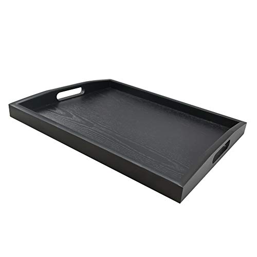 SILILUN Bandeja de Servir de Madera con Asas vajilla Rectangular Bandejas de Servicio Hechas a Mano para té Café Vino, Plato de Frutas, Plato de Ensalada (Negro 42x32x4cm)