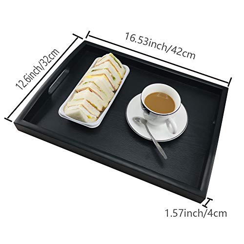 SILILUN Bandeja de Servir de Madera con Asas vajilla Rectangular Bandejas de Servicio Hechas a Mano para té Café Vino, Plato de Frutas, Plato de Ensalada (Negro 42x32x4cm)