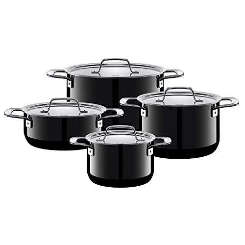 Silit Zeno Black - Batería de Cocina (4 Piezas, ollas con Tapa de Metal, ollas de inducción, cerámica Silargan), Color Negro