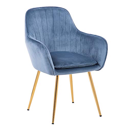 Silla de Comedor nórdica Tapizado de Terciopelo Respaldo y cojín Sillón Silla de salón para el hogar Cafetera Taburete Carga máxima 150 KG (Color: Azul Claro)