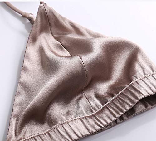 SilRiver – Sujetador de seda sin aros para mujer, triángulo, transpirable, cesta, festival, camiseta champán M