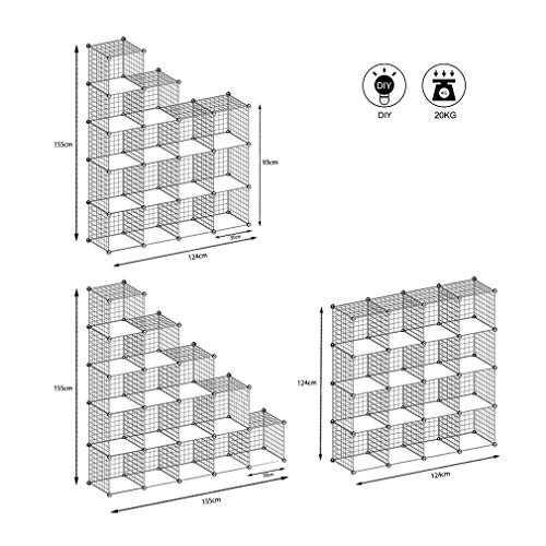 SIMPDIY estanteria Modular Malla Almacenamiento, librería Armario 16 Cubos, estanterias metalicas almacenaje Alta Capacidad, Vitrina Almacenamiento artículos Sala Estar Oficina, 124x32x124cm, Blanco