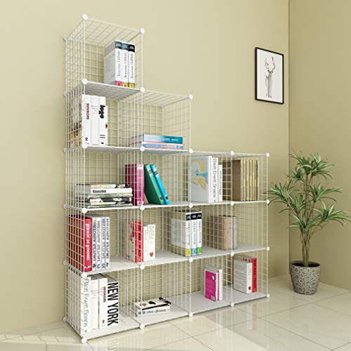 SIMPDIY estanteria Modular Malla Almacenamiento, librería Armario 16 Cubos, estanterias metalicas almacenaje Alta Capacidad, Vitrina Almacenamiento artículos Sala Estar Oficina, 124x32x124cm, Blanco