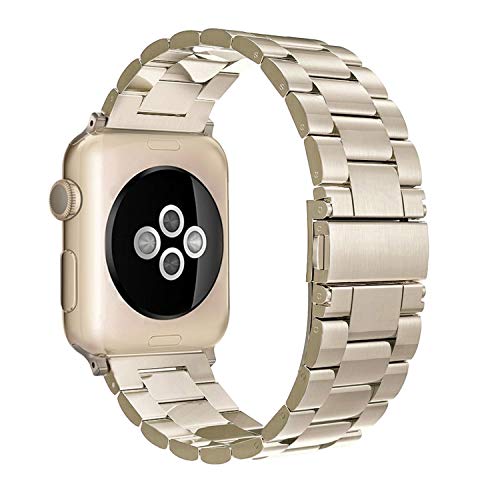 Simpeak Correa Compatible con Apple Watch 6/SE/5/4/3/2/1 Correa 42mm de Acero Inoxidable Reemplazo de Banda Compatible con iWatch Todos los Modelos 42mm,Champagne Gold