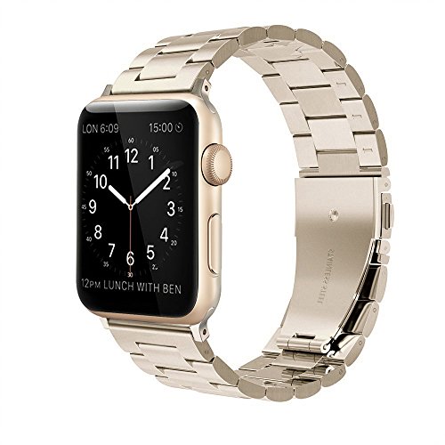 Simpeak Correa Compatible con Apple Watch 6/SE/5/4/3/2/1 Correa 42mm de Acero Inoxidable Reemplazo de Banda Compatible con iWatch Todos los Modelos 42mm,Champagne Gold