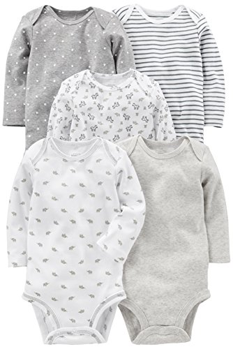 Simple Joys by Carter's Baby - Body de manga larga para bebé (5 unidades) ,Gris/Blanco ,Preemie