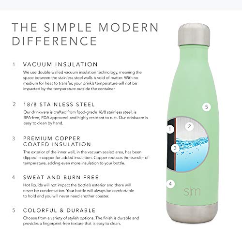 Simple Modern Wave 250ml Termo Botella Agua Acero Inoxidable, Botella Termica Mantiene el Frio por 18 horas Aislada al Vacío Doble Pared para Deporte café o viaje -Menta