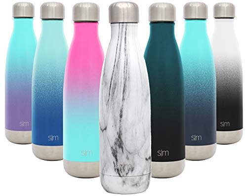 Simple Modern Wave 500ml Termo Botella Agua Acero Inoxidable, Botella Termica Mantiene el Frio por 24 Horas Aislada al Vacío Doble Pared para Deporte café o Viaje Diseño: Mármol de Carrara