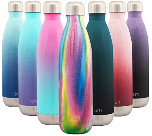 Simple Modern Wave 750ml Termo Botella Agua Acero Inoxidable, Botella Termica Mantiene el Frio por 28 Horas Aislada al Vacío Doble Pared para Deporte café o Viaje Diseño: Arco Iris