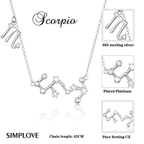 SIMPLOVE Plata de Ley 925 Mujer Collares 12 Constelaciones Colgantes Signos Astrológicos Zodiacos para el Cumpleaños Día de la Madre Joyas de Regalo 16.5"+1.2"