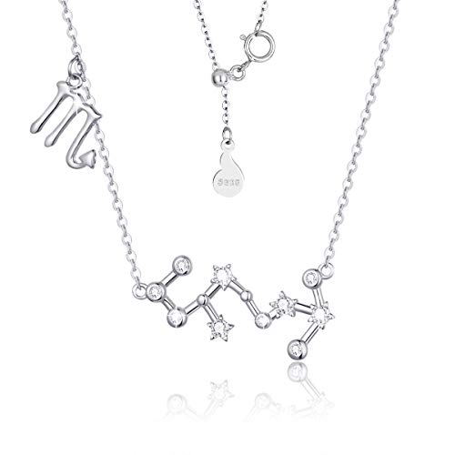 SIMPLOVE Plata de Ley 925 Mujer Collares 12 Constelaciones Colgantes Signos Astrológicos Zodiacos para el Cumpleaños Día de la Madre Joyas de Regalo 16.5"+1.2"