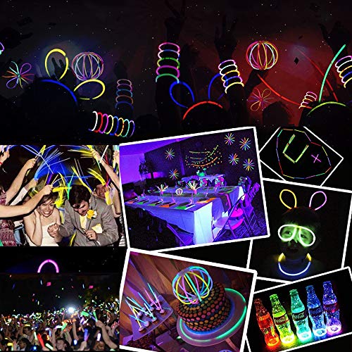 SIMUER Barras Luminosas, Pack de 100 Pulseras Fluorescentes Glow Pack Multicolor, Glow Sticks Varitas Luminosas para Fiestas -8" Collares, Kits para Crear Gafas