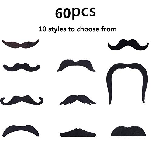 SIMUER Bigotes Postizos Bigotes Autoadhesivos,60 Pack Juego de Bigotes Falsos para Disfraz, DIY Photo Booth Fancy Dress Falso Tash Accessorios para Boda, cumpleaños, graduación,Fiesta de Halloween