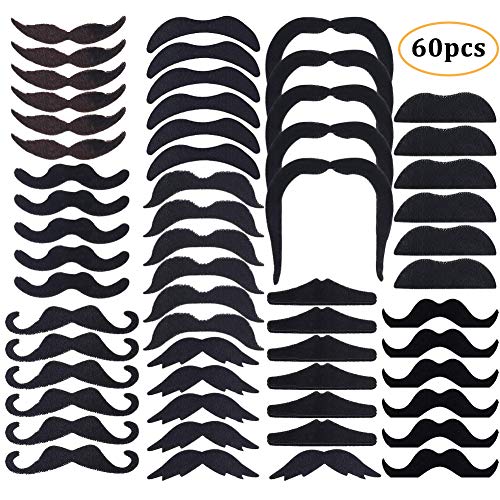 SIMUER Bigotes Postizos Bigotes Autoadhesivos,60 Pack Juego de Bigotes Falsos para Disfraz, DIY Photo Booth Fancy Dress Falso Tash Accessorios para Boda, cumpleaños, graduación,Fiesta de Halloween