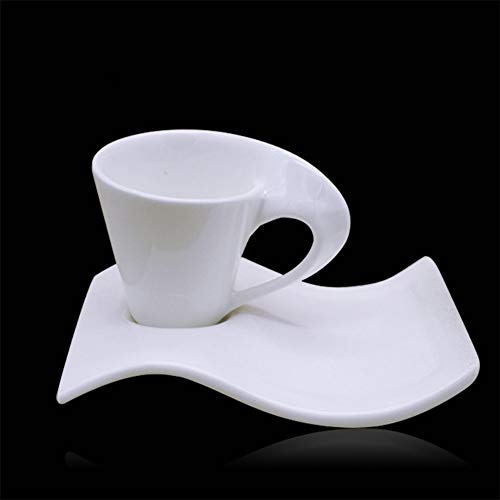 siyao Taza De Café Conjunto De Taza De Café De Cerámica Al por Mayor De Fábrica Creativo Blanco Puro Taza Y Platillo De Onda Pequeña Y Mediana Grande Juego De Platillo De Taza Pequeña Blanco