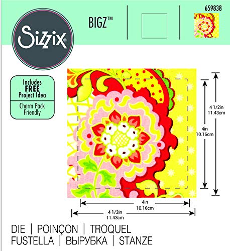 Sizzix Bigz Troquel Cuadrado 4 "Terminado (4 1/2" Sin terminar) (B y N)