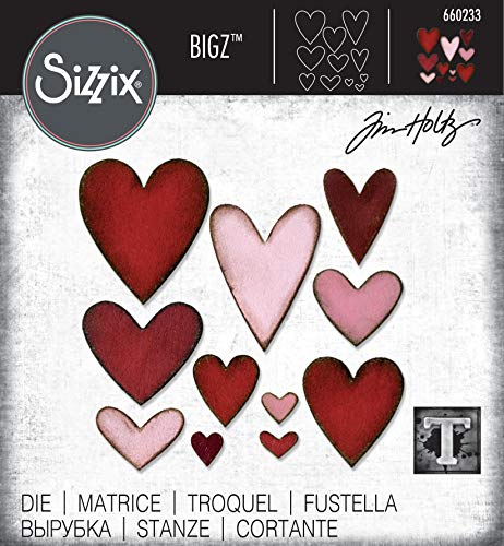 Sizzix, Multicolor, único Troquel Bigz 660233, Corazones by Tim Holtz, Tamaño