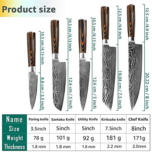 SJZS Cuchillos de Cocina de 8 Pulgadas Chef japonés 7Cr17 440C Gyuto Acero Inoxidable de Damasco Dibujo de Carnicero máquina de Cortar Santoku Juego de moldes (Color : 8inch Chef Knife)