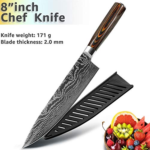 SJZS Cuchillos de Cocina de 8 Pulgadas Chef japonés 7Cr17 440C Gyuto Acero Inoxidable de Damasco Dibujo de Carnicero máquina de Cortar Santoku Juego de moldes (Color : 8inch Chef Knife)